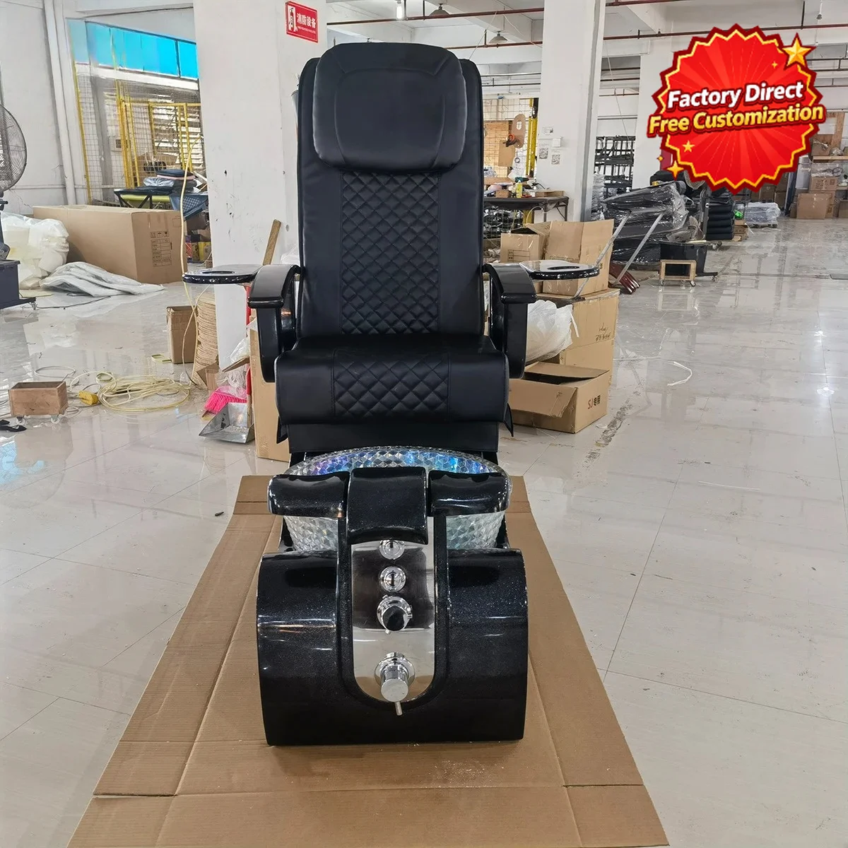 Quilted Electric Pedicure Chair Glass Foot Spa Remote Control Heated Massage Salon