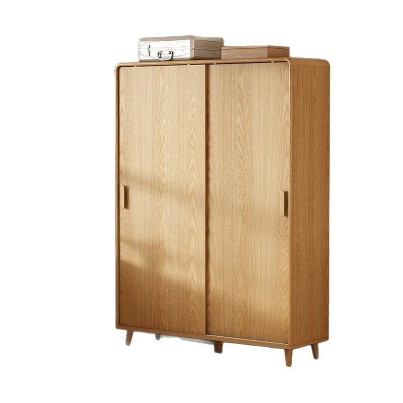

Bedroom space saving small apartment wardrobe solid wood frame large capacity storage locker sliding door wardrobe household