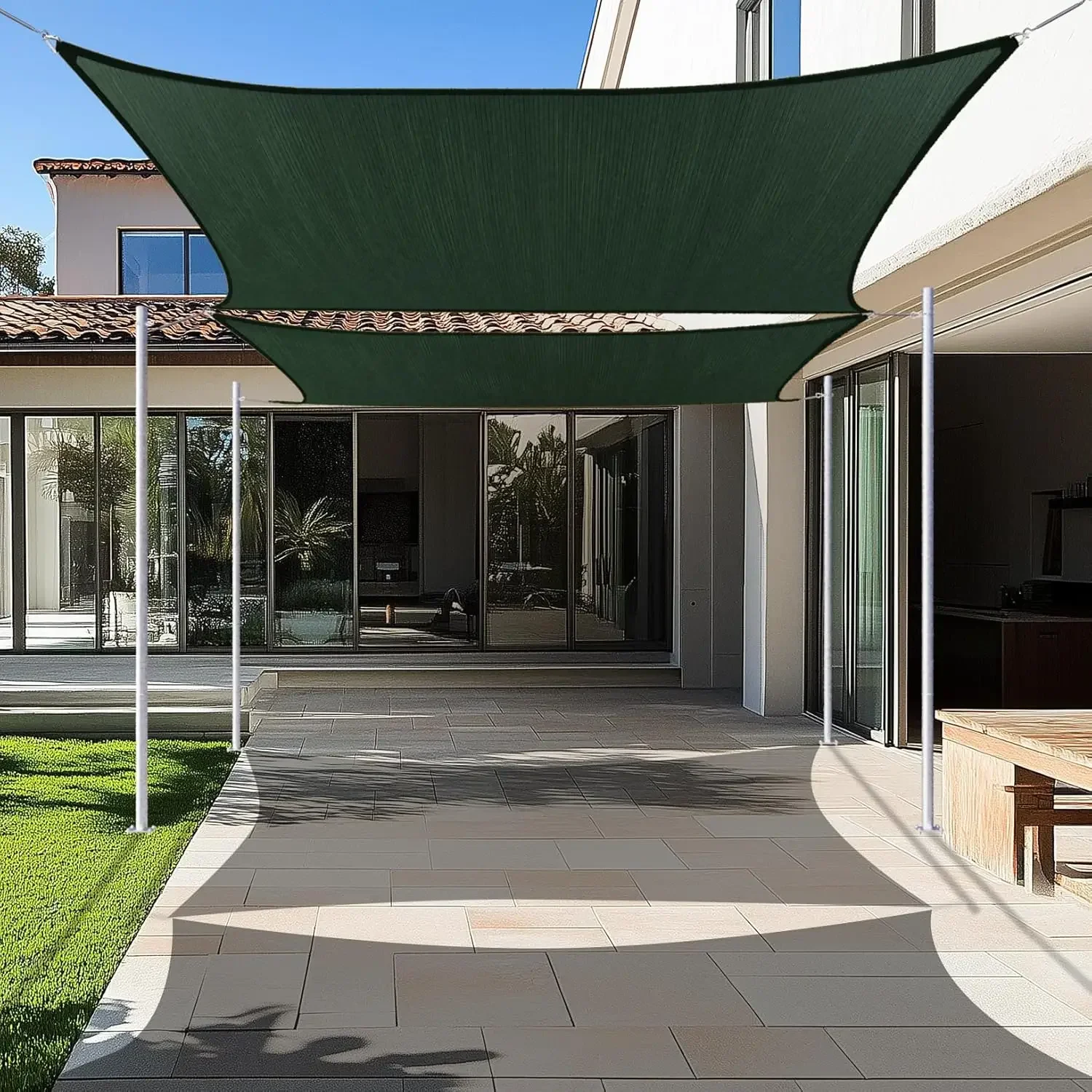 

Heavy Duty 12' x 24' Green Sun Shade Rectangle Pro Ring Customized Size Shade Sail, 260 GSM Commercial Grade UPF50, Customized