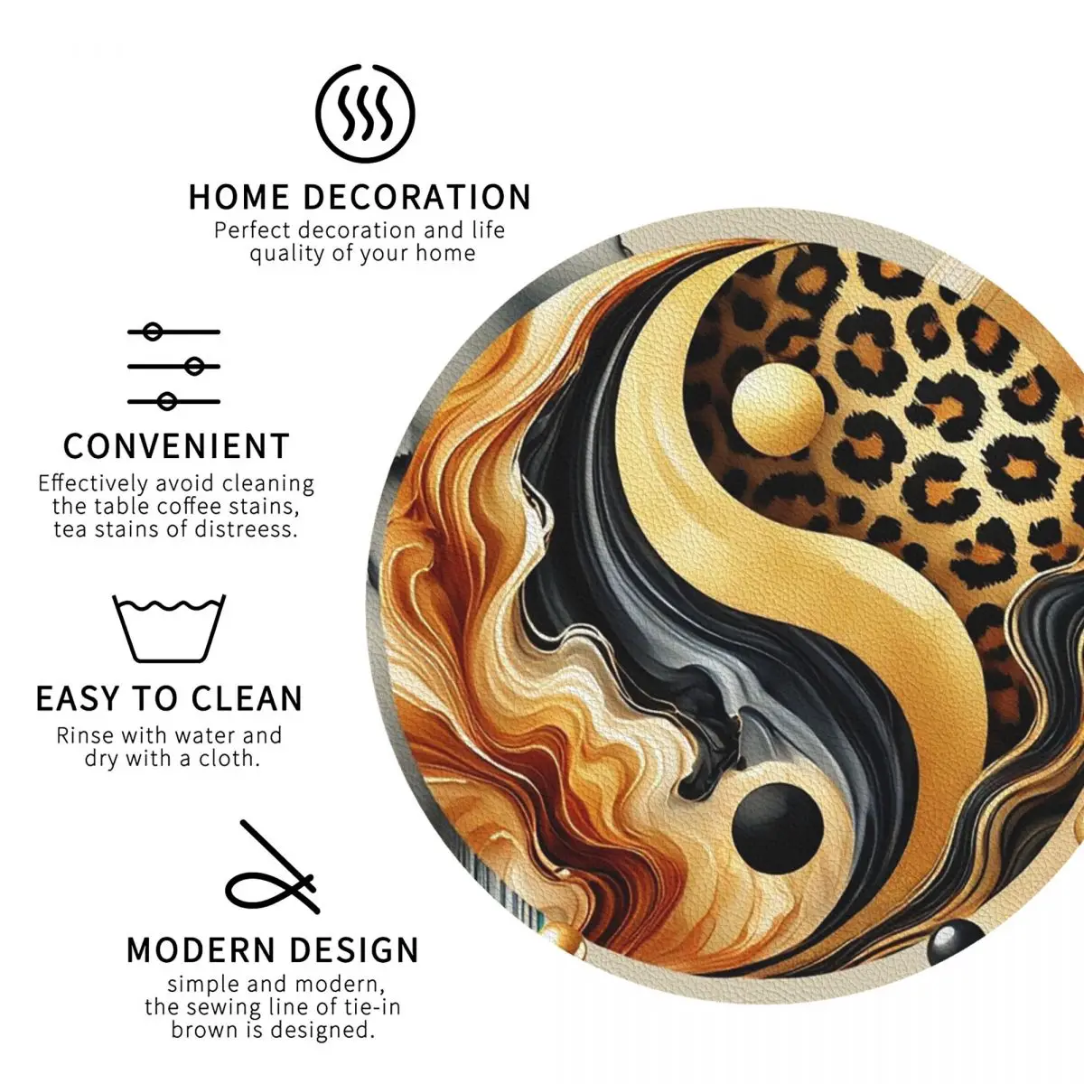 Leopard Yin Yang Luxury Gold Marble Balance Coasters Kitchen Placemats NInsulation Cup Coffee Mats Tableware Pads Set of 4