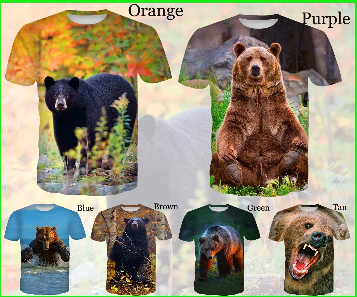 Summer Ferocious Animal Black Bear 3D Printed T-shirts Fashion Harajuku Men's and Women's Top Tees Oversize Clothing