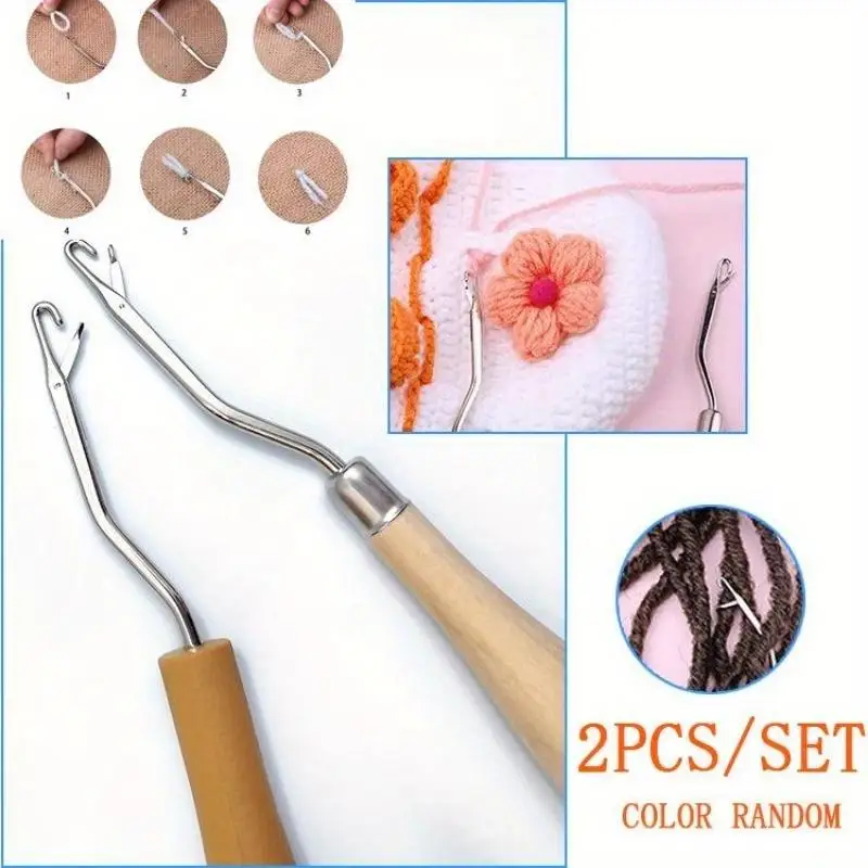 

2Pcs/Set Wood Handle Latch Crochet Hook Hair Weave Needle Wigs Knitting Extensions Styling Carpets Making Repair Craft Tools