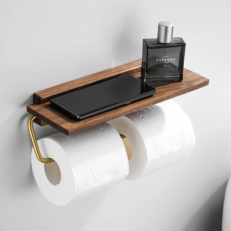 Acrylic Bathroom Paper Towel Holder Wood Multi-Functional Phone Rack Wall-mounted Toilet Roll Towel Rack Bathroom Hardware