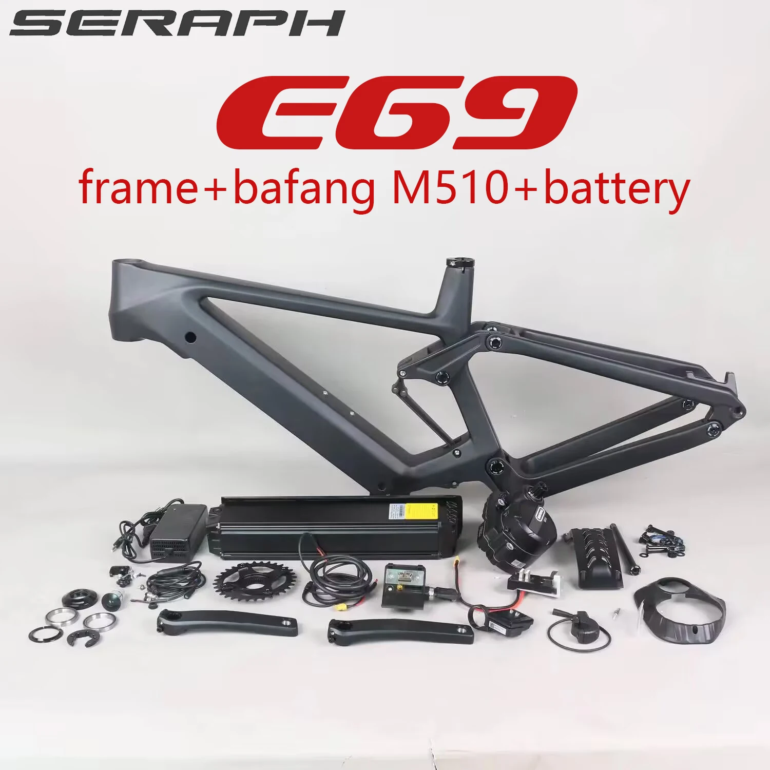 

E-MTB Bike Carbon Frame, 29er Suspension, Ebike frame , Compatible with Bafang M510 Motor, 250W Motor and Battery