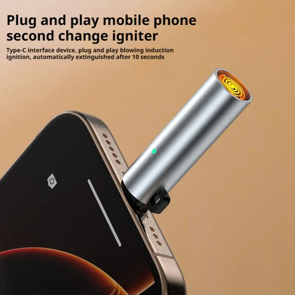 Mini allumeur USB-C, briquet d'extérieur coupe-vent avec souffleur silencieux, démarreur de flamme enfichable Rechargeable de Type C pour le Camping