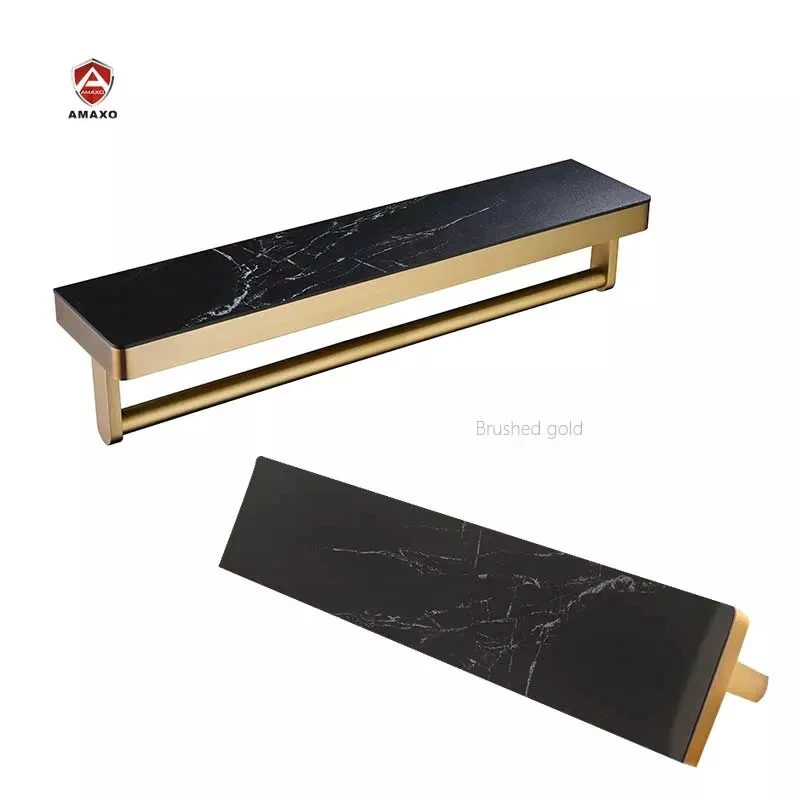 AMAXO Luxury Hotel Home Bathroom Accessories Wall Mounted Marbling Gold Towel Rack