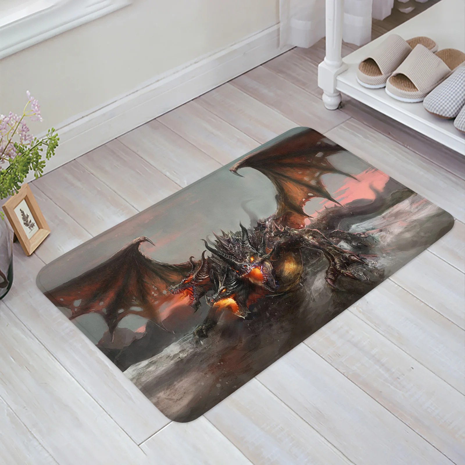 

Three Headed Western Dragon Floor Mat Entrance Door Mat Living Room Kitchen Rug Non-Slip Carpet Bathroom Doormat Home Decor