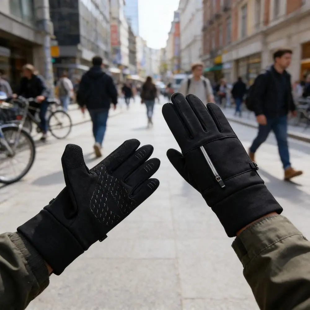 Polyester Winter Cycling Gloves Black Medium-thick Thermal Full Finger Gloves Wrist Zipper M, L, XL Zipper Winter Gloves
