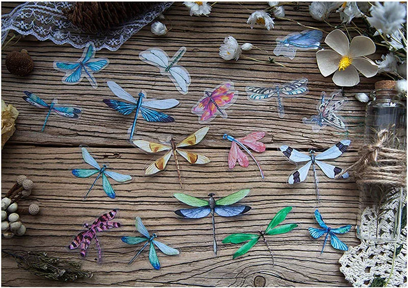 80 PCS Night Dragonfly Decorative Adhesive Sticker, Craft Scrapbooking Sticker Set for Diary, Album, Notebook, Planner