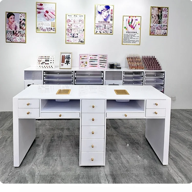 * Commercial Modern Manicure Workstation Nail Salon Table with Storage Drawers for Luxury Spas