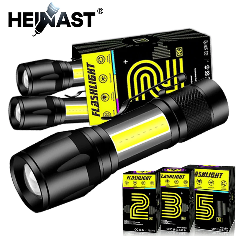 1-5PCS Mini Flashlight COB+XPE Portable Torch Zoomable Focus Light Rechargeable Tactical Flashlight Camping Emergency Lantern