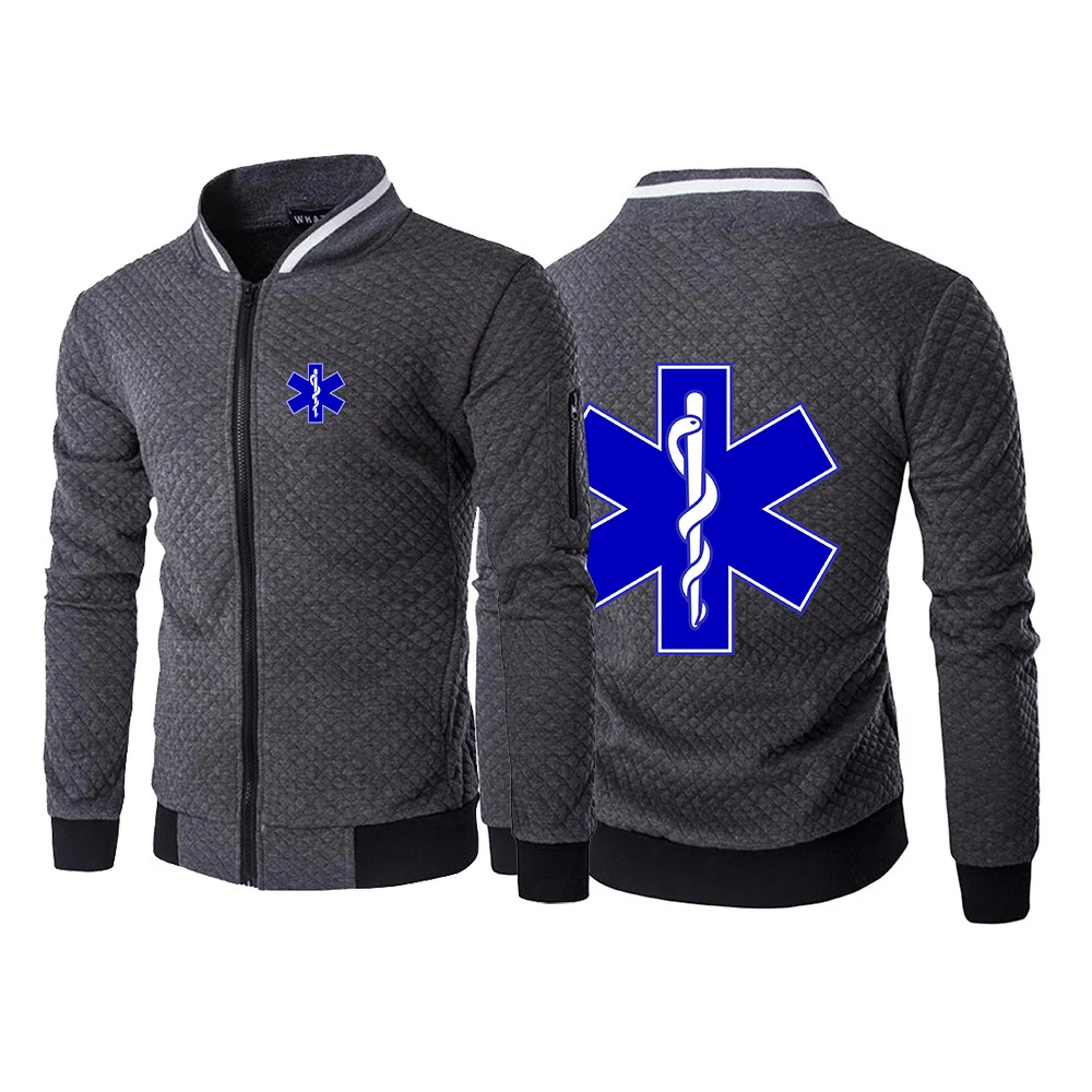 2023 New Men EMT Paramedic Emergency Medical Spring Autumn Casual Hight Quality Simple Hot Sale Six-color Zipper Round Neck Top
