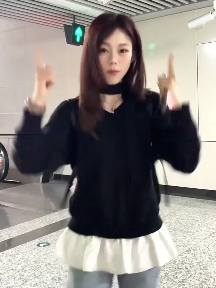 Losse dames Bla V-hals gebreide trui Casual geborduurd Street Sle Long Sve Top Comfortabel Zacht Herfst Faion