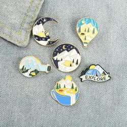 Camping Adventure Enamel Pins Custom Outdoors Explore Natural Scenery Brooch Lapel Badge Bag Cartoon Jewelry Gift for Kid Friend