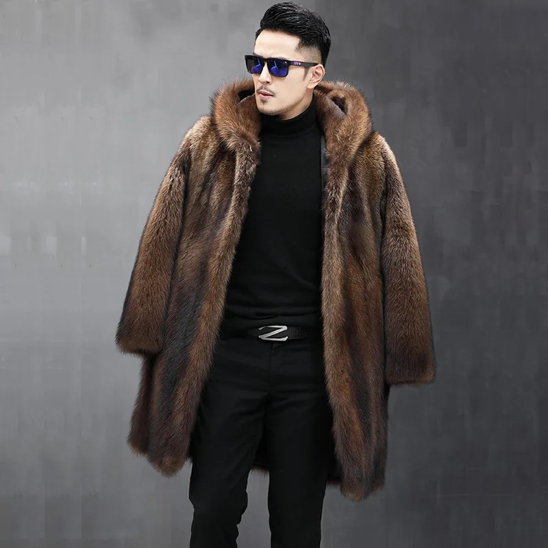 

Higher Quality Winter Jacket Long Fur Coat Men Brand Hooded Faux Fur Coat Long Sleeve Windbreaker Luxury Thick Free Shipping