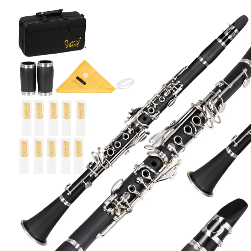 

17 Keys Flat B Black Clarinet with Two Mouthpieces Connector for Beginner Student