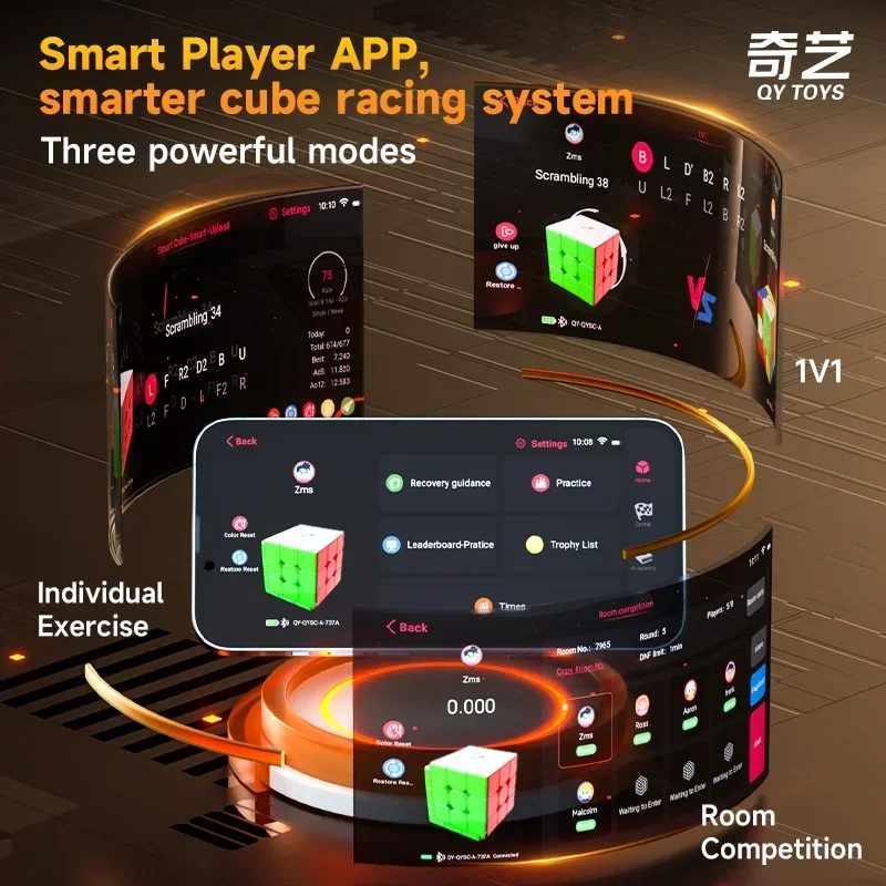 [CubeFun]Qiyi Smart Cube 3x3 AI Magnetic UV Magic Cube 3x3x3 Magnets Smart Speed Puzzle Sticker Black Packing Cubes Kids Toys