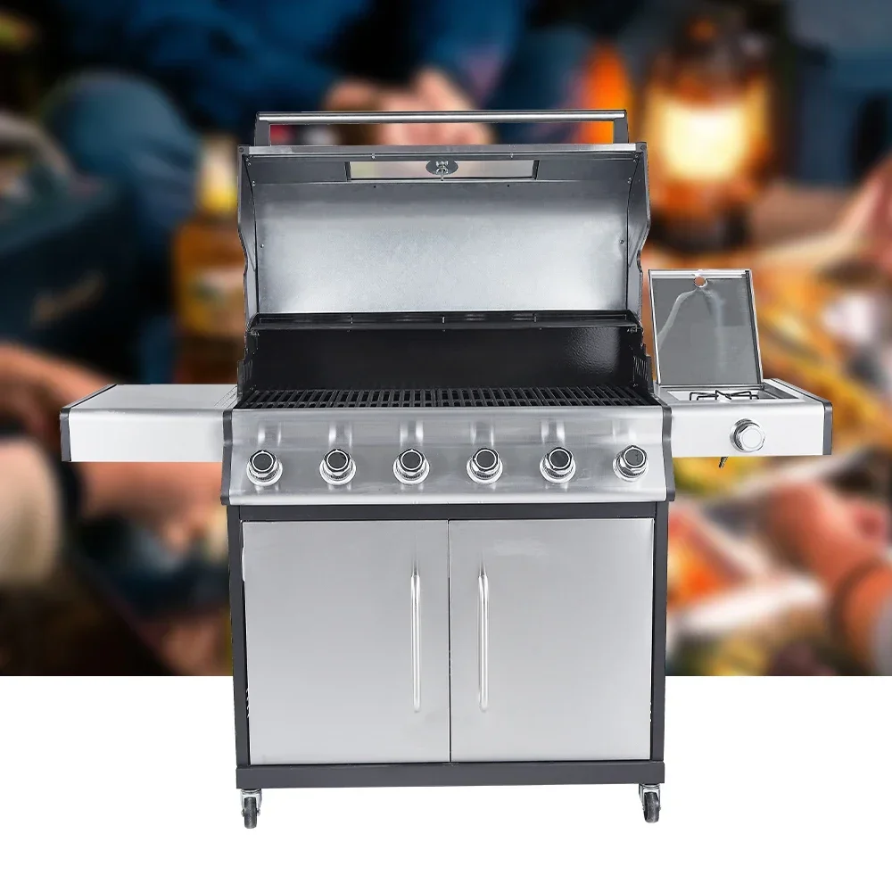 Stainless Steel 6+1 Burner Smokeless Grill Gas Mixed Grill Indoor Family Event Party Camping Party Grill