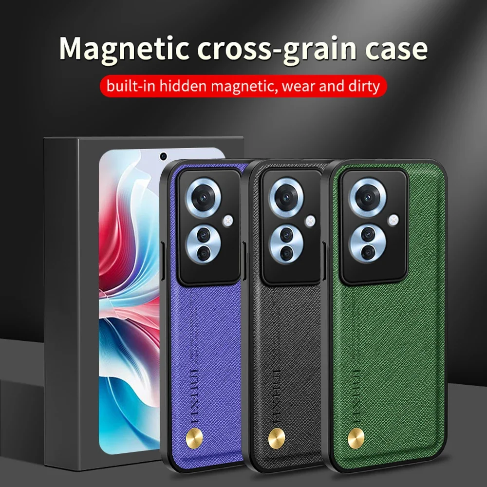 Cross Leather Texture Magnetic Phone Case For Oppo Reno11 F 5G TPU Frame Camera Protection Shockpoof Fundas Shell Reno F25 Pro