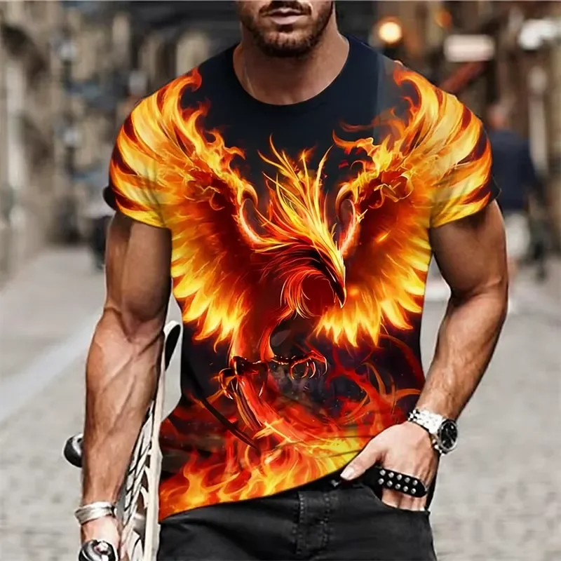 3D Print Awesome Flame Phoenix Pattern T Shirt Men Cool Personality Streetwear Short Sleeve Tee Harajuku Trend 2026 Fashion