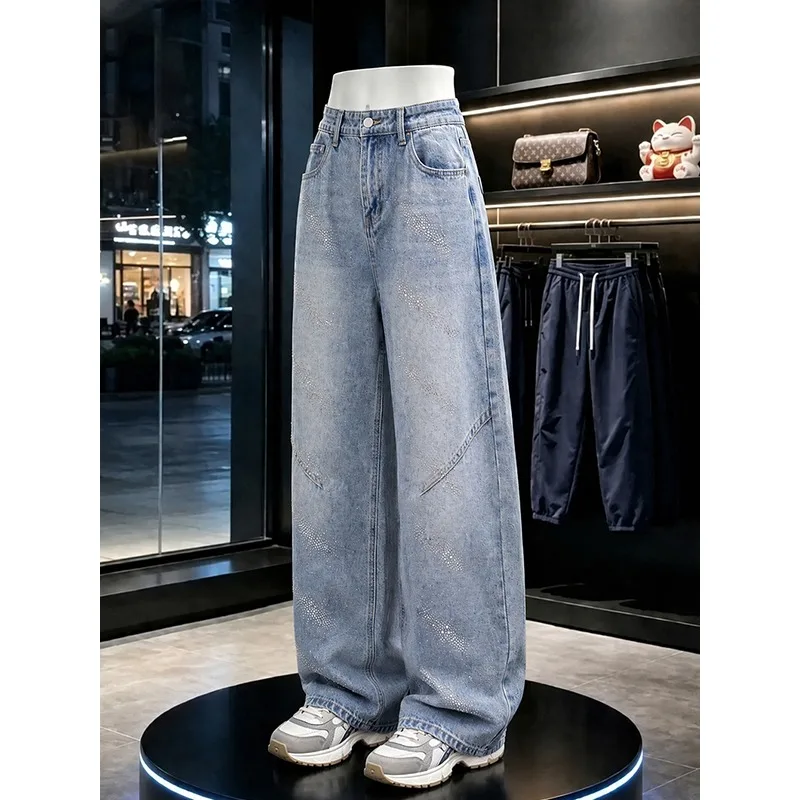 OIQERE Mens American Style Jeans 2026 Summer Autumn Casual Loose Fit Vintage Denim Long Trousers For Male