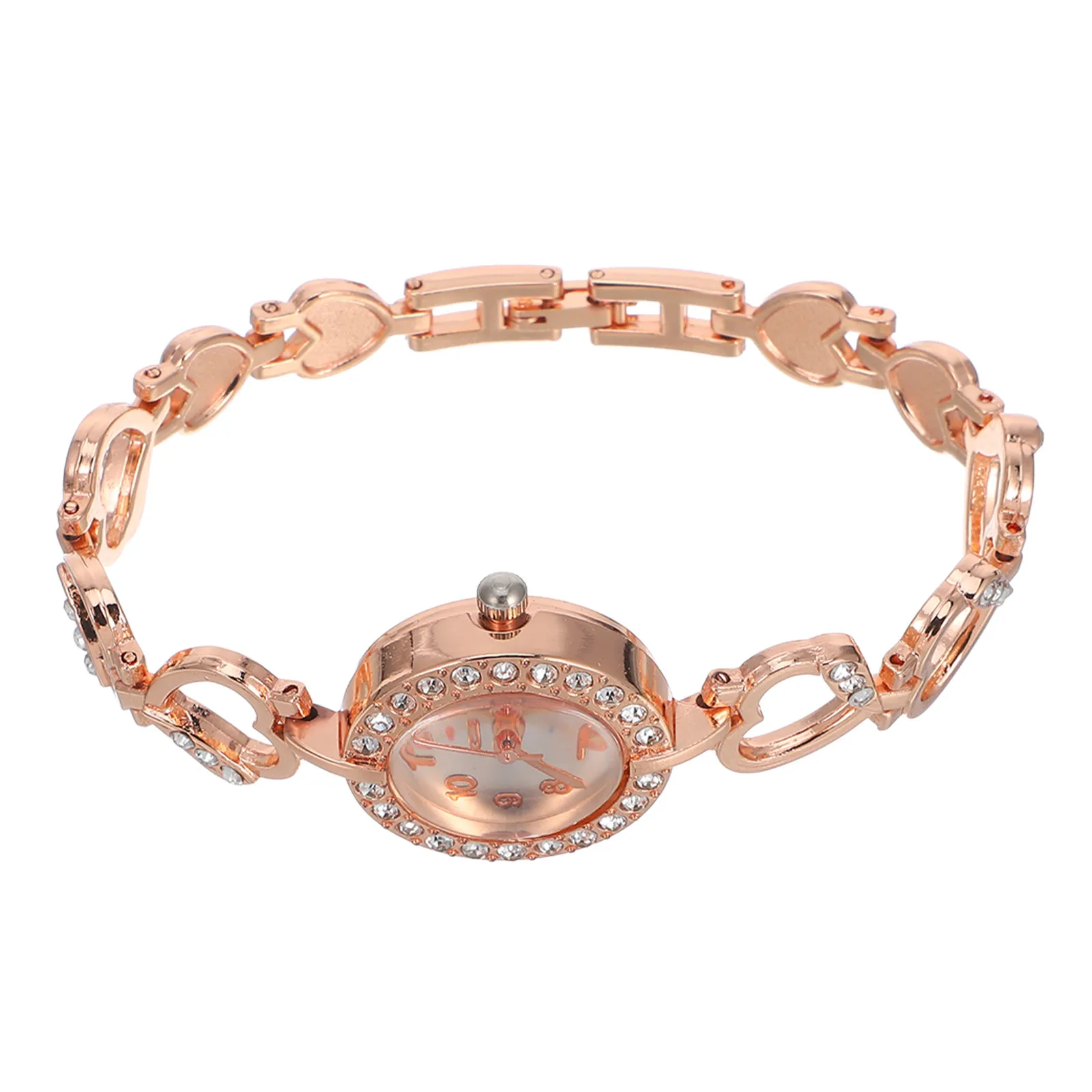 Fashion Women Rhinestone Heart Quartz Watch Rose Gold Delicate Wristwatch Precise Movement Chic Accessory Matching All Outfits