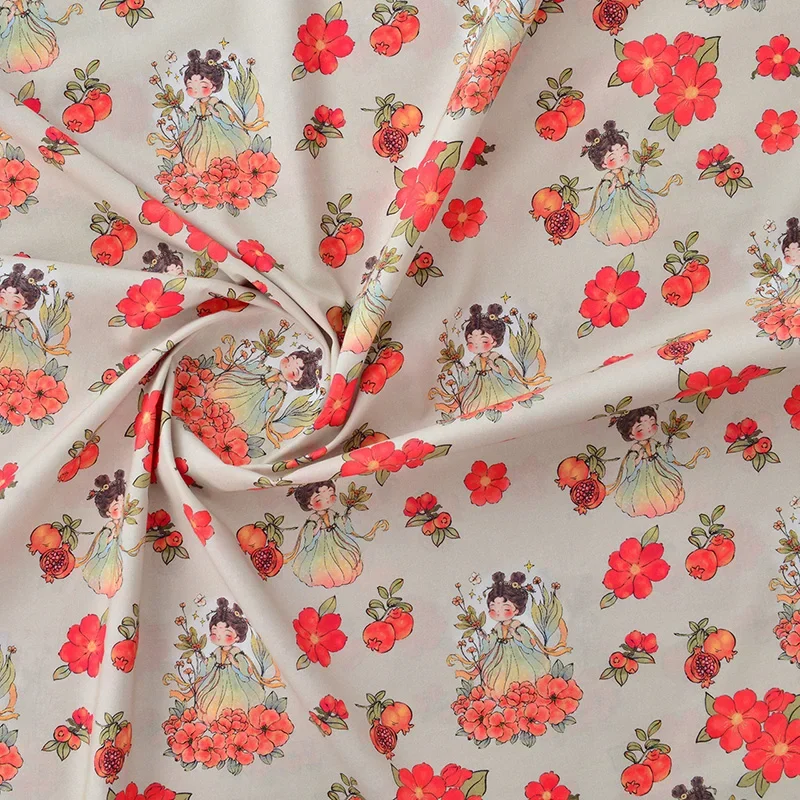 Tkanina z czystej bawełny w stylu chińskim Śpiąca dynastia Tang Dziewczyna Kreskówka z nadrukiem dla majsterkowiczów Szycie ubrań Spódnica Hanfu na pół metra