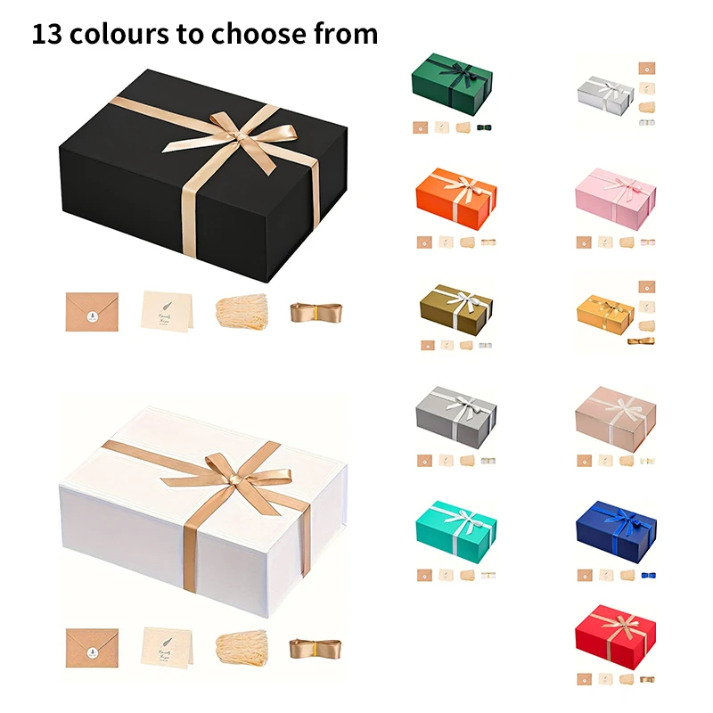 13x10x5 inches Large gift box includes card 13 colour choices, ribbon shredded filler Suitable for Christmas Halloween Mother's