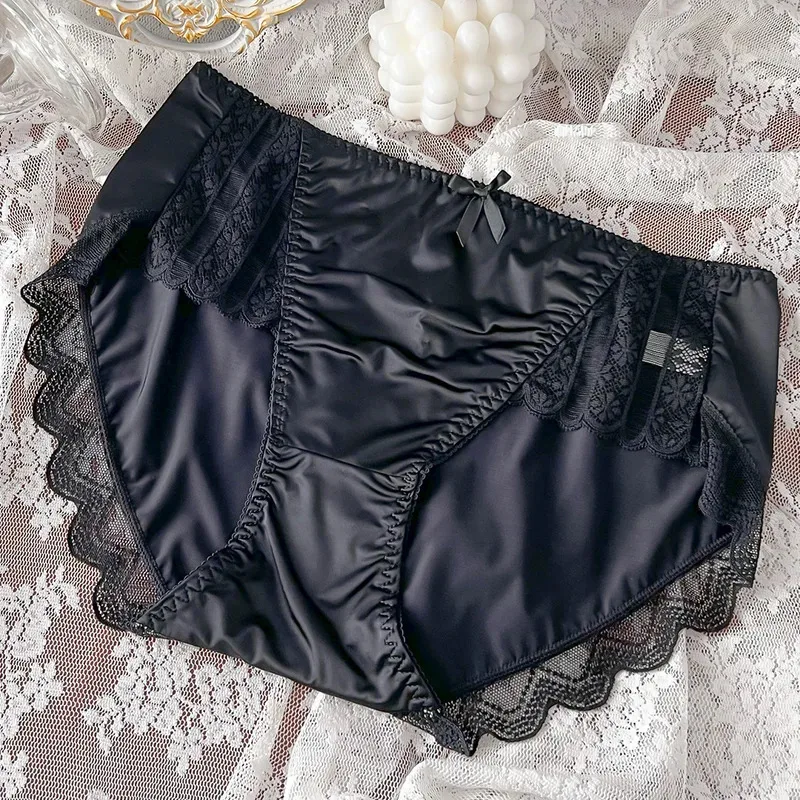 2026 New High End Satin Traceless Ice Silk Skincare Lightweight, Breathable Sexy Pure Desire Large Mid Waist Underwear for Women