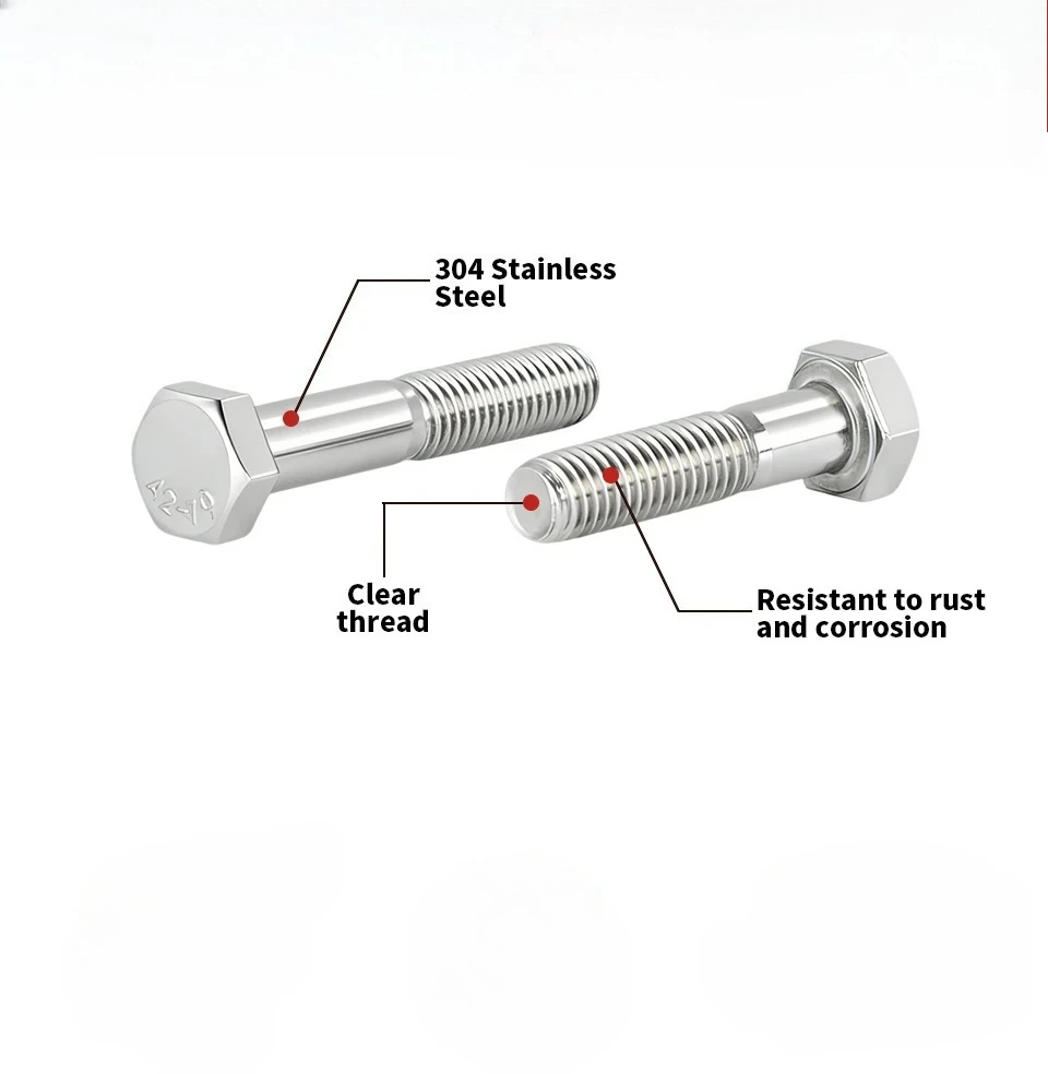 304 stainless steel external hexagon head screws, M6M8M10M12 half thread length (30-300mm) half tooth hexagon bolt fasteners