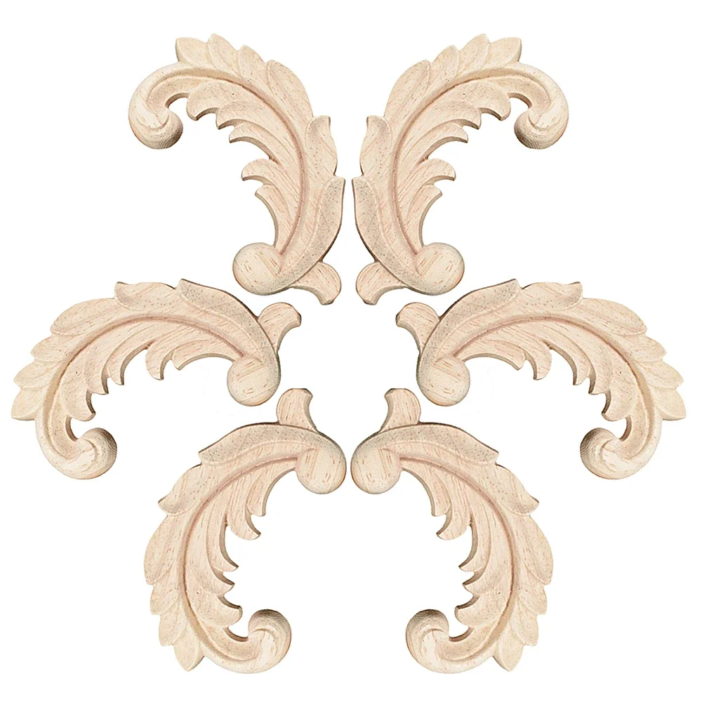 

6PCS Vintage Wood Carved Corner Onlay Applique Frame Door Decorate Wall Furniture Decorative Figurines Wooden Miniatures