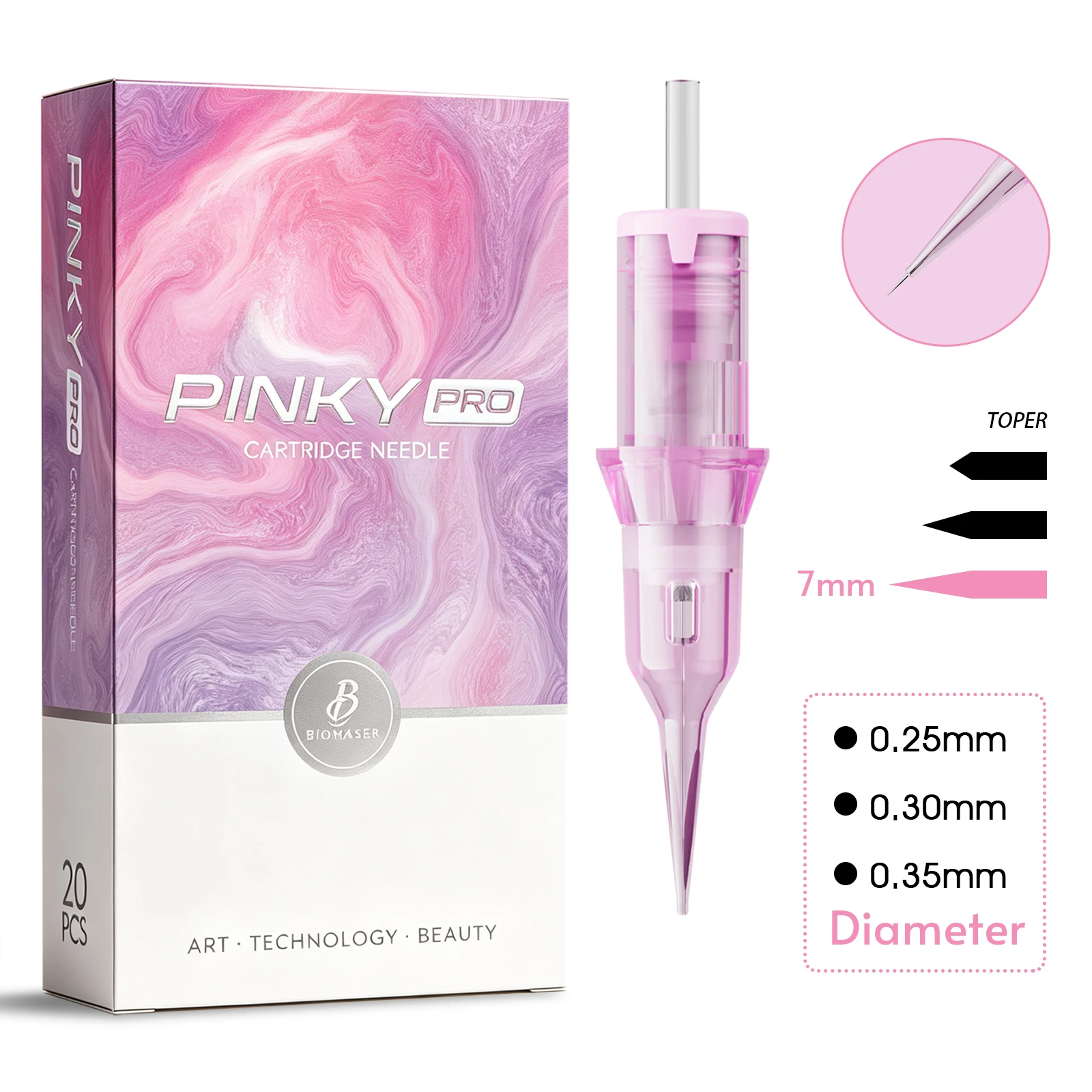 20PCS Biomaser Pinky Pro Cartridge Needle Original Sterilized Tattoo Needle 1RL 3RL 11U for Eyebrows Lip Permanent Makeup Tattoo