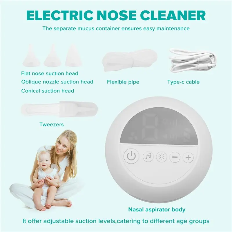 ABUM-Electric Nose Cleaner With Music And Soft Glow Powerful Electric Nasal Aspirator Rechargeable Vacuum For Infants