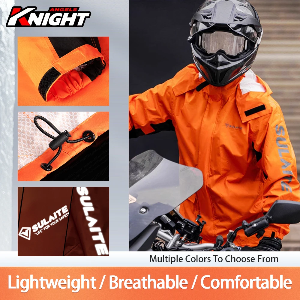 Men's Motorcycle Raincoat Suit Reflective Motorbike Split Waterproof Jackets Lightweight Breathable Motocross Riding Raincoat