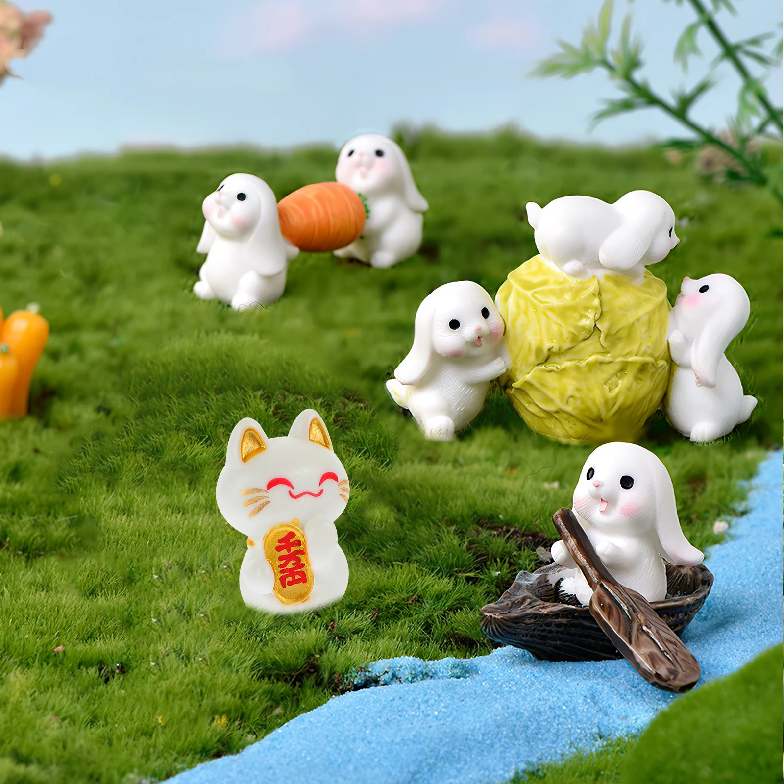 

10pcs Mini Luck Cat Ornament Realistic Resin Fortune Cat Statue For Garden Plant Decor Desktop Landscape Decoration