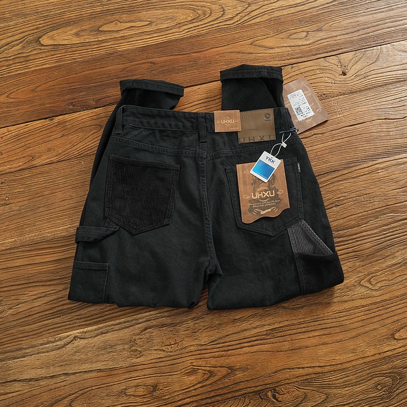 Pantaloni cargo multitasche lavati alla moda larghi in twill intrecciato pesante vintage americano autunno e inverno