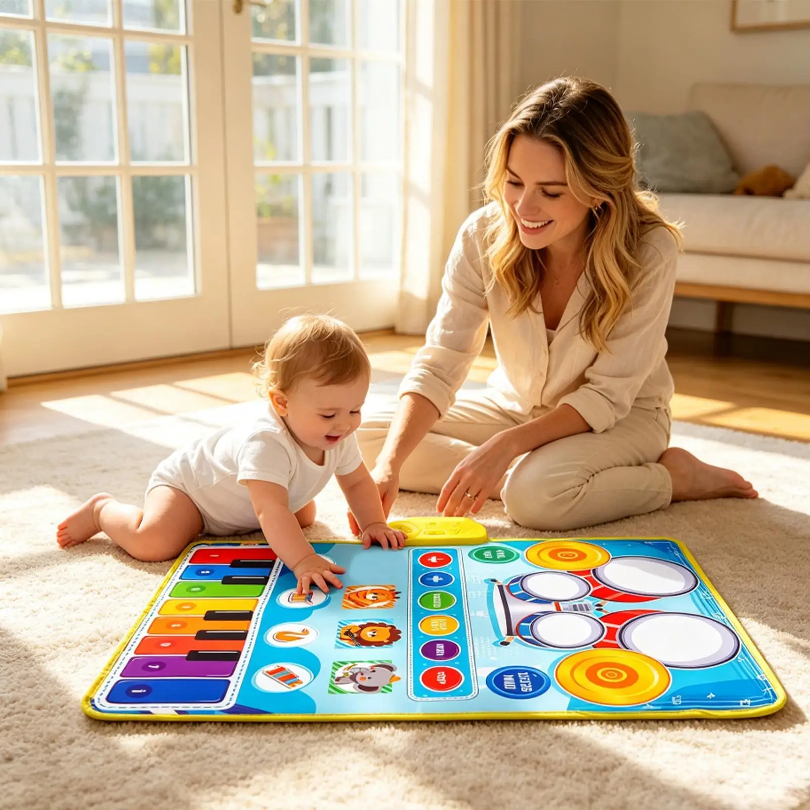 Music Mat For Kids Sensory Drum Multi-functional Musical Educational Toys Music Play Mat For Stroller Nursery Crib Carseat