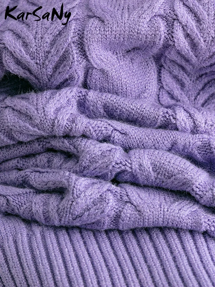 Jesienny sweter Twists dla kobiet Luźne, długie rękawy Wysoki kołnierz Vintage Solidny damski sweter z dzianiny Modne swetry damskie