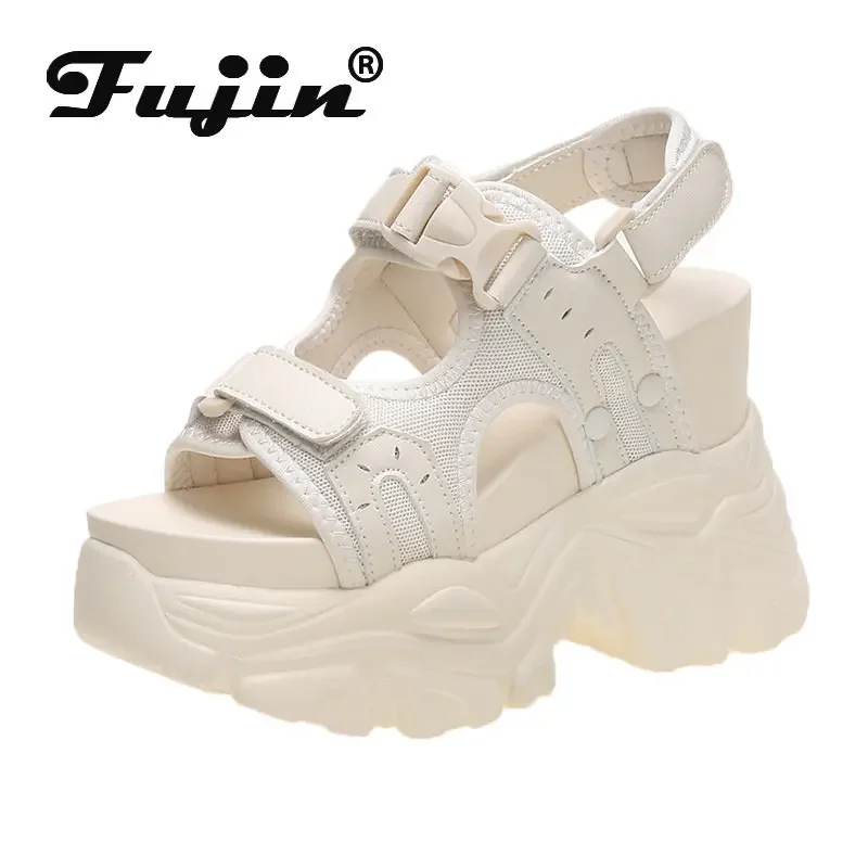 Fujin 10.5CM Women's Sandals Comfort Shoes Slippers Fashion Shoes Women Summer Open Toe Platform Wedge Super High Hidden Heels