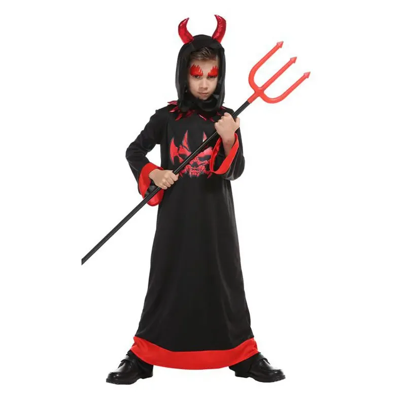 Disfraces de diablo de cuerno rojo aterrador para niños, disfraz de demonio para niños y niñas, disfraz de Halloween, vestido de Cosplay elegante