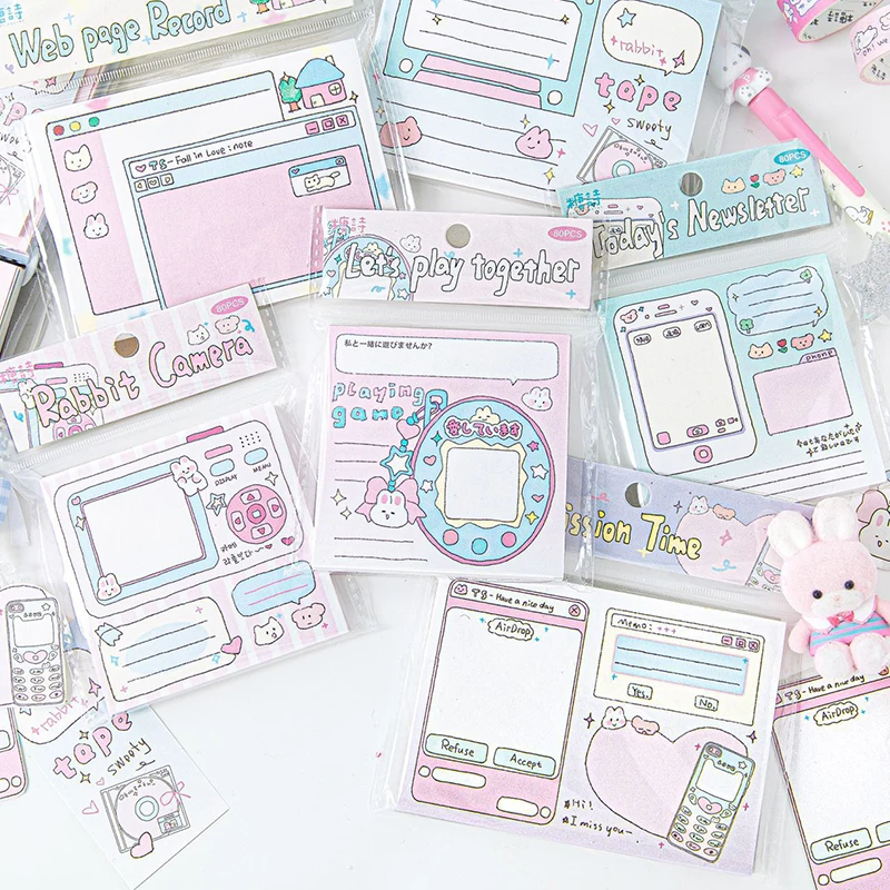 80Sheets Cute Cartoon Notebook DIY Planner Book Decoration Sticky Note Creative Leave Message Post Student Stationery Gifts