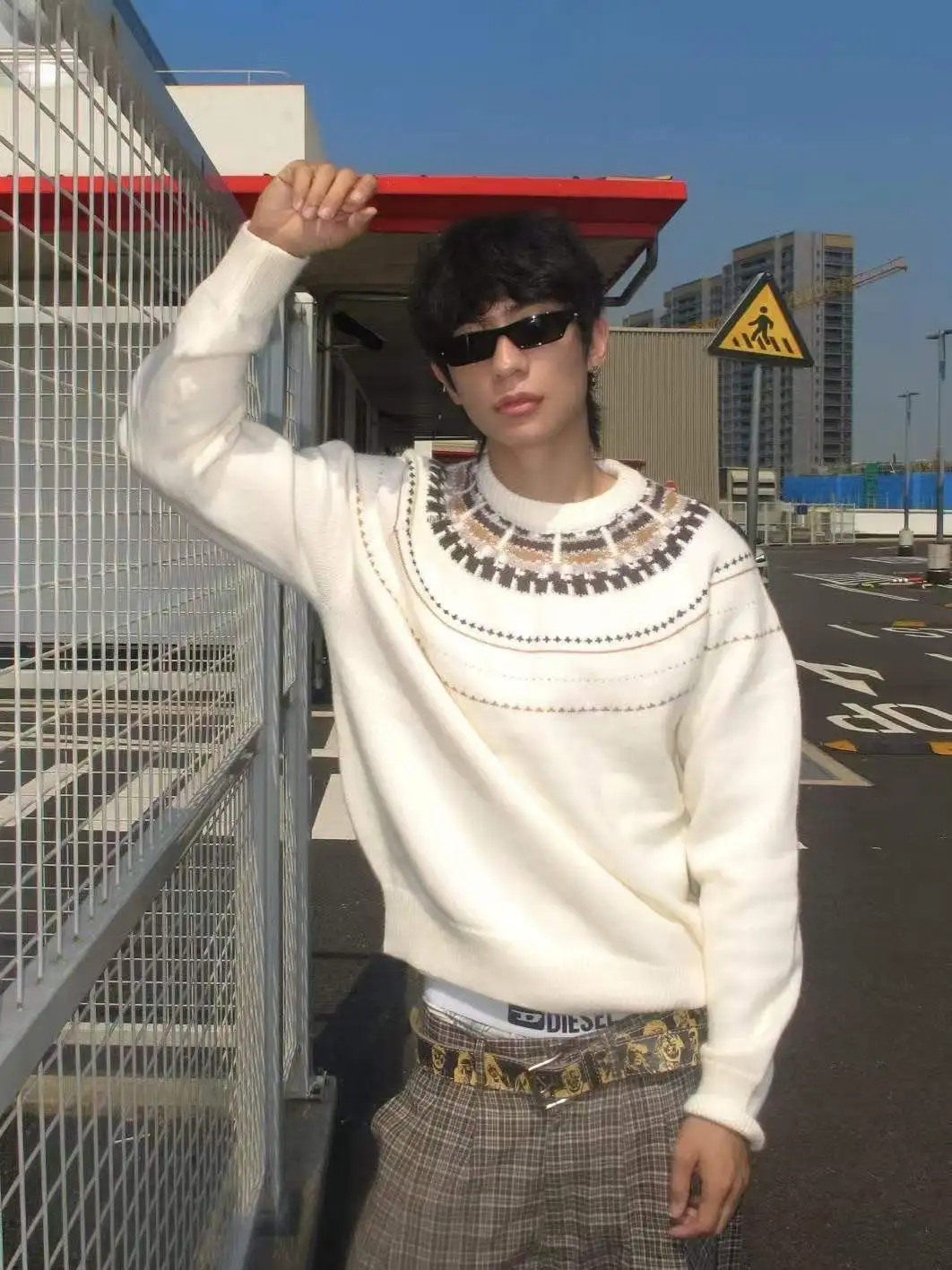 

Мужской вязаный свитер Feilao Island College Sle Autumn Winter Lazy Aosphere Texture с круглым вырезом, теплый трикотаж