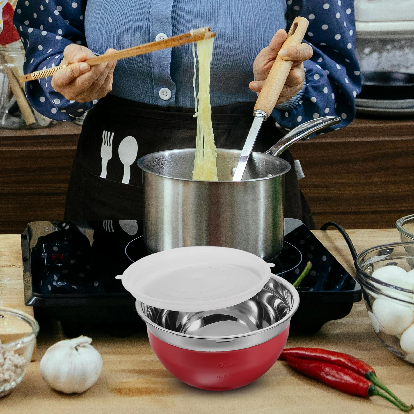 Tazón de Acero Inoxidable para Almacenar Alimentos, Ensaladera de 24 cm con Tapa, Tazón para Mezclar Sopas, Recipiente para Alimentos Frescos