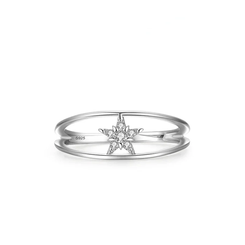 Fashionable and Versatile S925 Silver Star Ring, Personalized Design From Europe and America, Double-layer Five Pointed Video