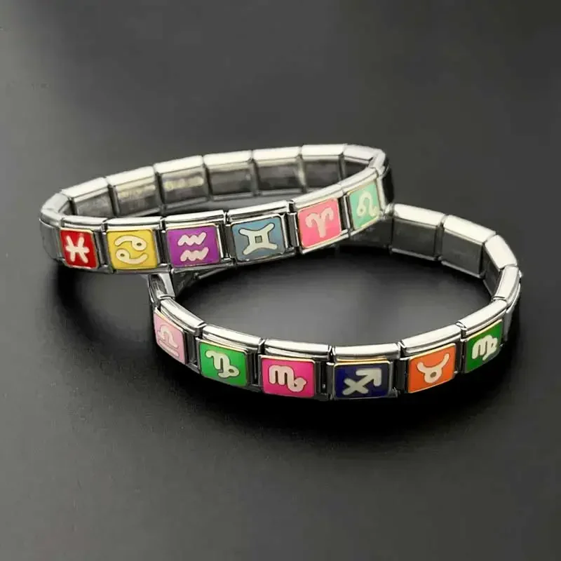 Pulsera italiana de acero inoxidable para mujeres y hombres, módulo de 12 Constelaciones, 12 patrones de estrellas empalmadas, cadenas de regalo