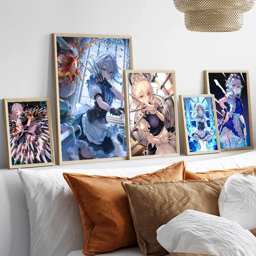 Anime Touhou Project Izayoi Sakuya DIY Sticky Poster Vintage Room Bar Cafe Decor Home Decor