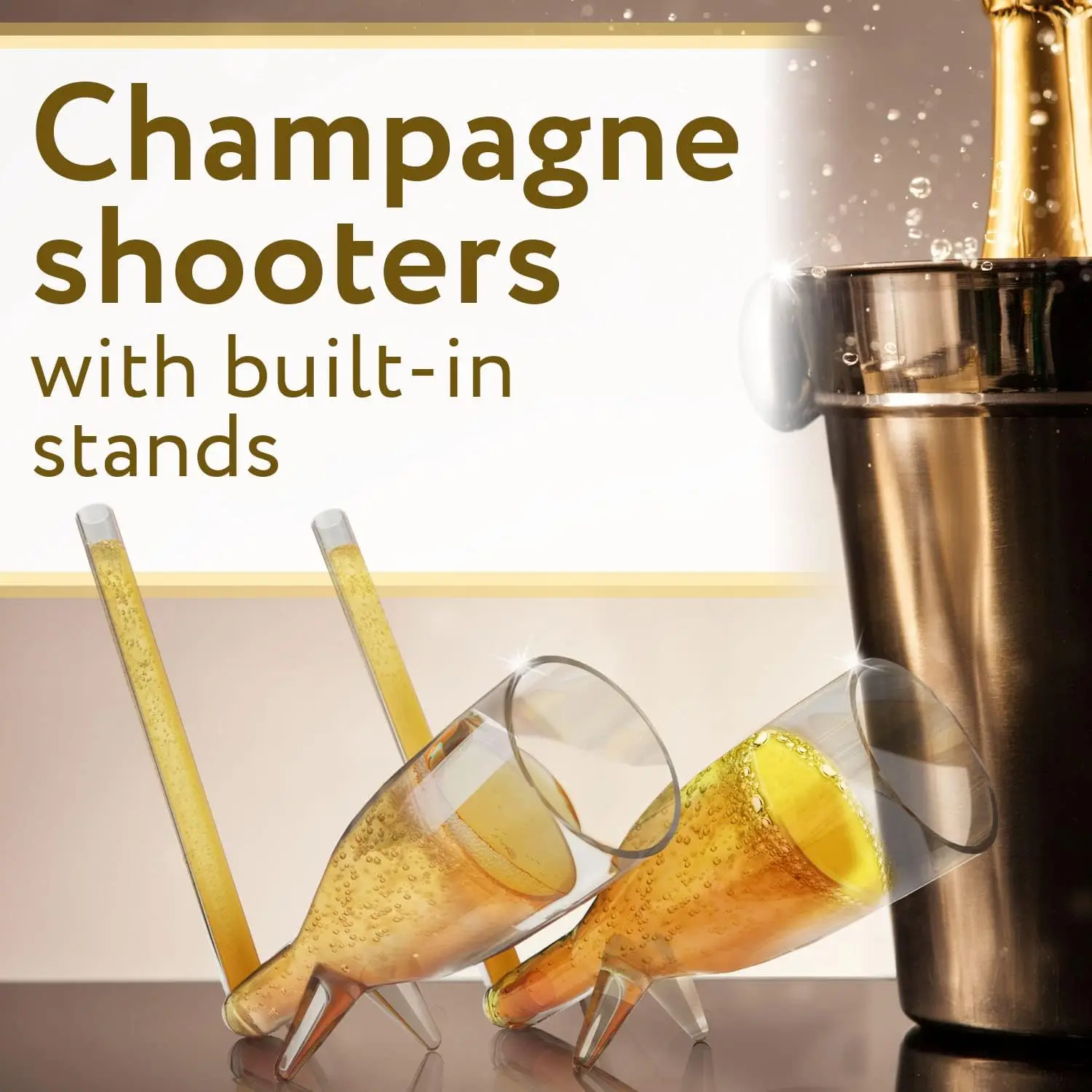 [10 Pack Champagne Shooter Plastic Glass Set - Champagne Glasses with Stands - Bachelorette Party Favors - Champagne & Prose