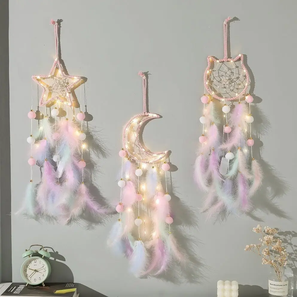 

Подвеска «Ловец снов» в форме сердца для девочек, колокольчики ручной работы, сделай сам, тканый кулон с перьями, милое украшение для детской комнаты
