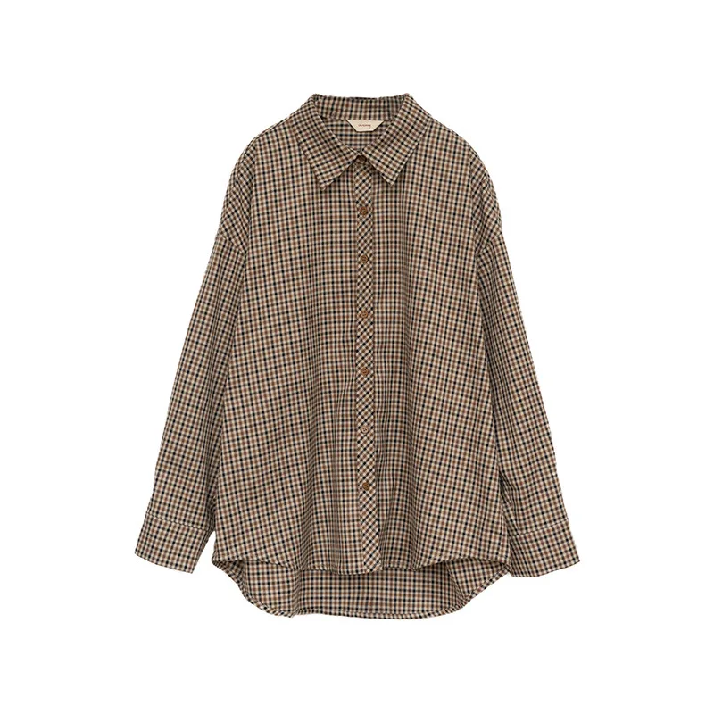 Women's Plaid irt Long Sve  Ne Patterned Spring Autumn Korean Sle Loose Versatile Layering Inner Wear Top