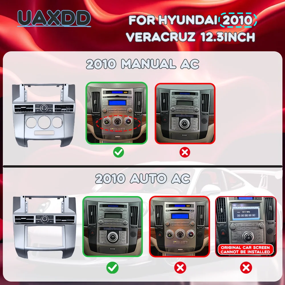 

FRAME For Hyundai 2010 VERACRUZ canbus box 2 Din Interior Kit panel Center car DVD MP5 Android dashboard harness adapter decoder